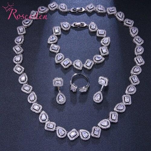 Luxury Cubic Zirconia Wedding Bridal Jewelry Set Women Party CZ Necklace Set Earrings Bracelet RE4291