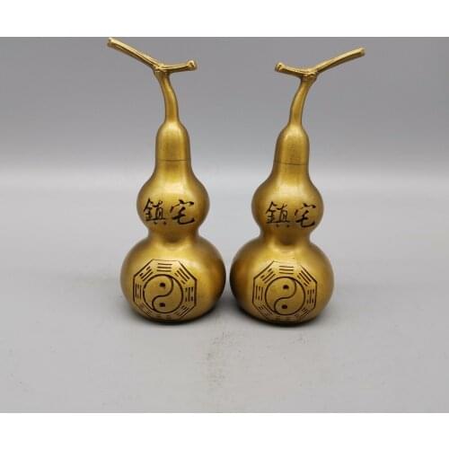 Collectable Chinese Good Luck Make A Fortune A Pair Of Brass Gourd Statues Metal Crafts Home Decoration