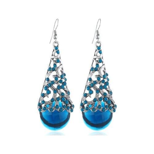 Crystal Pendant Earrings Features Earrings with Restoring Ancient Ways Is Hollow-out Alloy Semi - Precious Stone New Water Drop