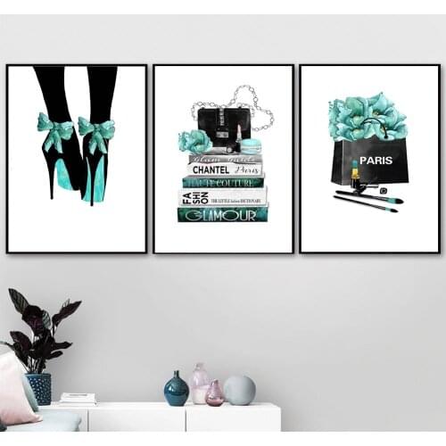 Nordic Modern Fashion Popular High Heels Perfume Bag Art Painting Beauty Shop Living Room Decorative Painting Wall Poster