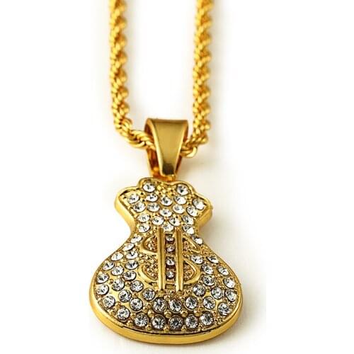 Alloy Golden Dollar Sign Necklace Star Jewelry Men Hip Hop Charm Rope Chain Hiphop Golden 31.5in Long Necklace
