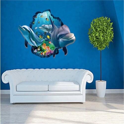 Creative Dolphins 3D Wall Stickers Underwater World For Sitting Room Background Wall Posters Decoration Wall Decals
