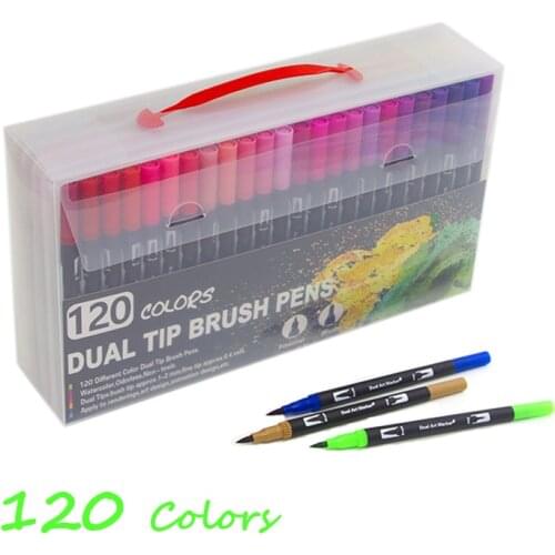 In Stock 12/24/36/48/60/72/100/120 Colors Set Drawing Lettering Calligraphy Fineliner Dual Tips Watercolor Art Marker Brush pen