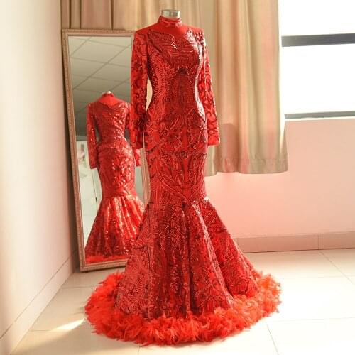 Vestido De Festa 2021 New Arrivals Evening Dresses Sequins Long Sleeves Dresses Party Prom Gowns For Women 100% Real Photos