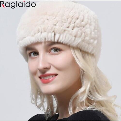 Knitted headband women natural rex rabbit fur hairbands winter warm fashion female headwear