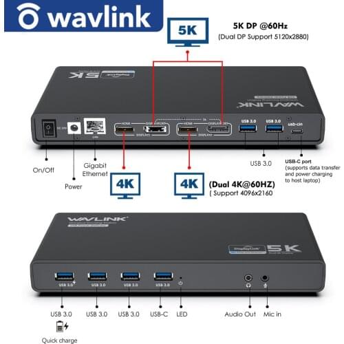 Wavlink 4K USB-C Universal Docking Station Gigabit Lan USB 3.0 5K HDMI Compatible DP Display Power Delivery For Windows Mac OS