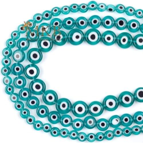 6 8 10mm Green Evil Eye Beads Lampwork Glazed Glass Round Flat Spacer Beads For Jewelry Making Needlework DIY Bracelet Necklace