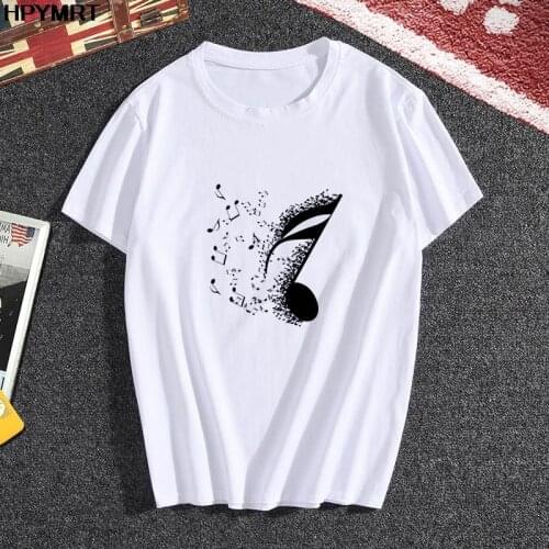 Womens white T-shirt fashion creative Musical note printed Tshirt summer casual T Shirt Harajuku white O-neck clothing tops Tee