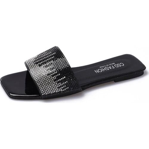 Womens Glamour New Summer Sporty Slipper Sandals With Rhinestone Surfaces