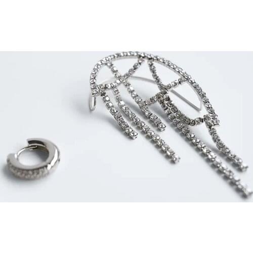 ZA Trendy Long Rhinestone Asymmetrical Tassel Drop Earrings For Women Luxury Crystal Big Hanging Earring Fashion Jewelry Gifts