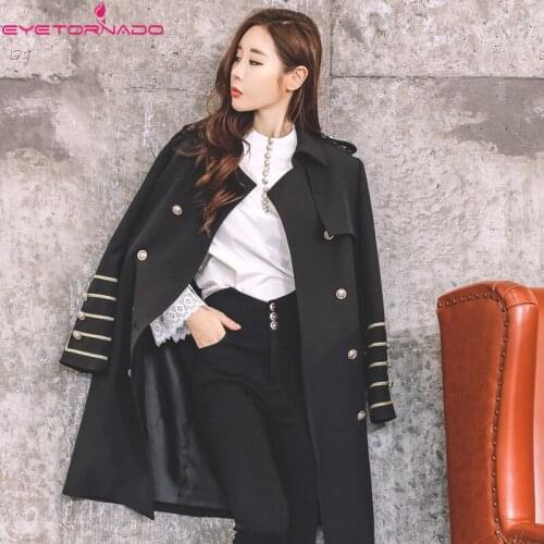 Women Autumn Winter Double Breasted Long Military Trench Coat British Style Slim Elegant Work Business Trench Overcoat