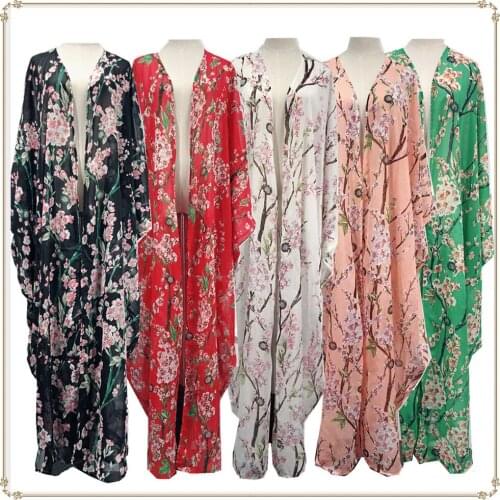 Fashion outerwear Printed Kimono Dubai Kaftan Muslim Cardigan Abayas Women Casual Robe Femme Caftan Islam Clothes F2902