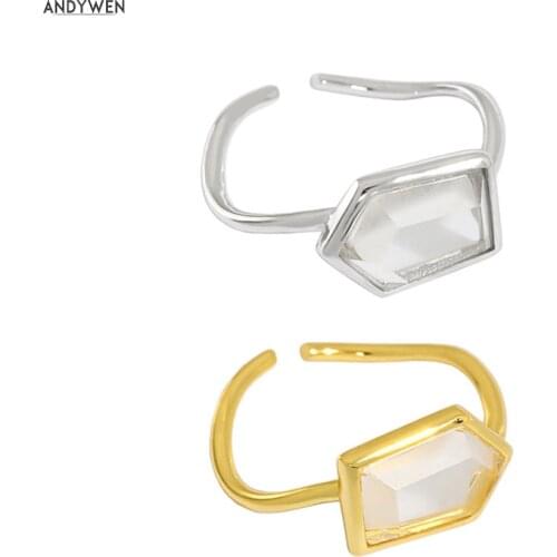 ANDYWEN 925 Sterling Silver 2021 Resizable Ring Geometric irregular Wedding Gift Luxury One Zircon Jewelry For Women Round