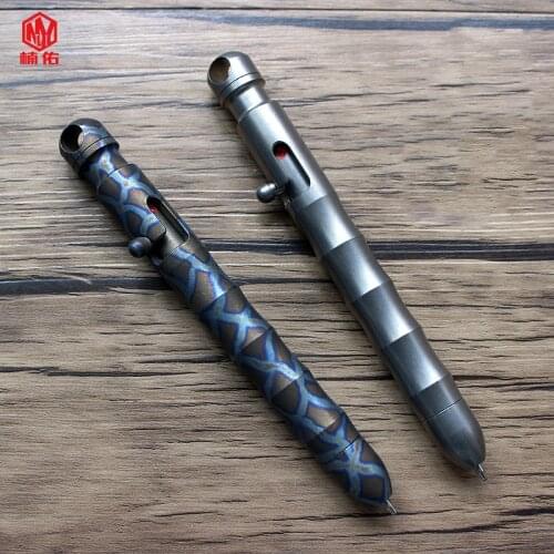1PC Flame Pattern Bamboo Titanium Alloy Bolt Spring Press Signature Writing Pen
