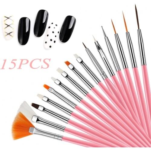 15pcs Nail Brush Painting Black Set Nail Pen Pink Art Tools Acrylic Drawing Pen For Manicure Professional Salon Design