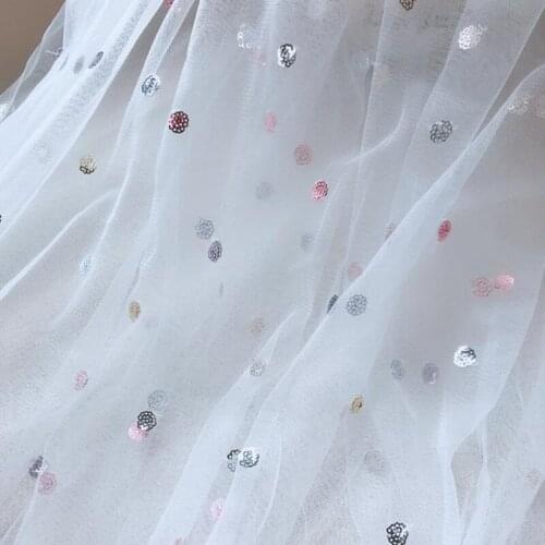 2 Yards Colorful Sequined Embroidery lace fabric, Pink polka dot tulle lace fabric for DIY Wedding Veil Bridal Dress Decor