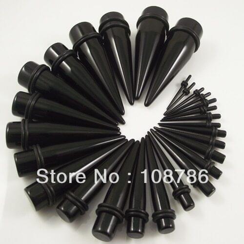 280pcs/lot Wholesale mix 14 sizes 1.6mm-20mm Black Acrylic Ear Piercing Tapers Ear Expander Flesh Tunnel Free Shipping
