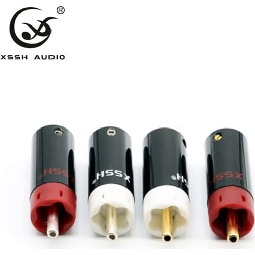 4pcs XSSH Hi-end Hifi silver gold plated Male Audio RCA plug connector jack for 6mm 8mm max audio cable