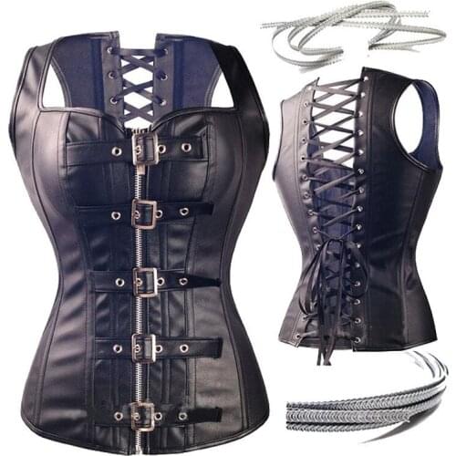 Free shipping Sexy Black Steampunk Faux leather/PVC Lace Up BONED Gothic Corsets And Bustiers Sexy Lingerie Slimming Shaper Top