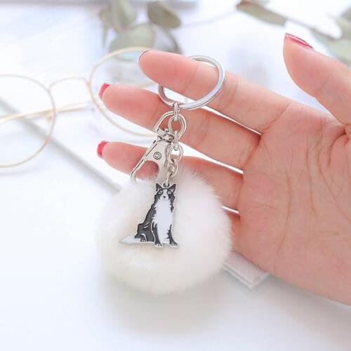 Keyring Gift NEW Lovely Samoyed Fur Keychains Fake Rabbit Fur Ball Key Chain Fluffy Bag Charms Dogs Keychain Cute Animals
