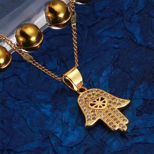 Gold Color Hamsa Chain Jewelry Fatimas Hand Lucky Hand Pendant Necklace