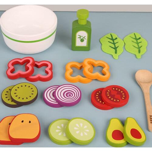 Kitchen set toys wood food Fruit and vegetable salad pretend play set wooden toys for children Cognitive puzzle Educational toys