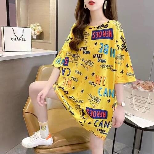 2021 Summer Korean Style Women Oversized T Shirt Short Sleeve Tee Shirt Femme Print Loose Medium Length Shirt Colorful