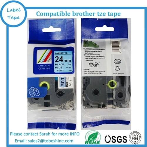 Good Quality 4pk 24mm Compatible TZe Laminated Label Tape TZe-551 Tze551 Black on Blue for P-Touch Printer