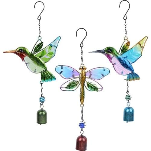 Hummingbird Wind Chime Handicraft Glass Painting Hanging Decoration Metal Wind Chime Tube Aluminum Tube Creative Decoration