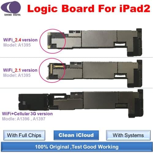 ICloud free Unlocked ipad 2 Main Logic Boards Motherboard A1395 A1396 A1397 WiFi Cellular