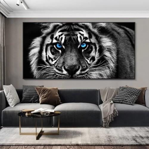 Black and White Tiger Head Canvas Paintings Modern Animals Posters and Prints Wall Art Pictures for Living Room Home Decoration