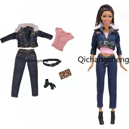 Classic Jeans 11.5" Doll Clothes For Barbie Outfits Winter Denim Jacket Coat Shirt Trousers Bag Shoes 1/6 BJD Accessories Toys
