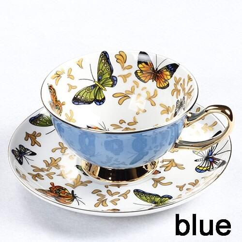 British Style Pink Bone China Coffee Cup and Saucer Set High-end Afternoon Tea Pastoral Style Flower Tea Cup