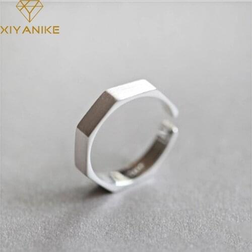 XIYANIKE 925 Sterling Silver Handmade Rings Korean Creative Geometric Jewelry for Women Wedding Couple Size 17mm Adjustable