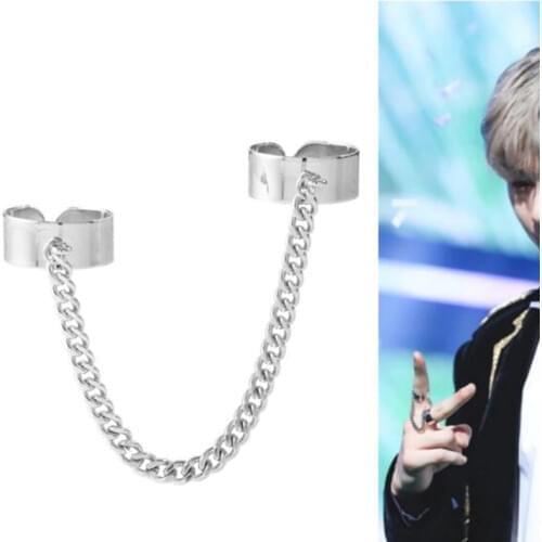 2 connecting finger ring Punk Style Stainless steel chain Finger Knuckle BTSARMY Opening Rings Charm Set for Women men Jewelry