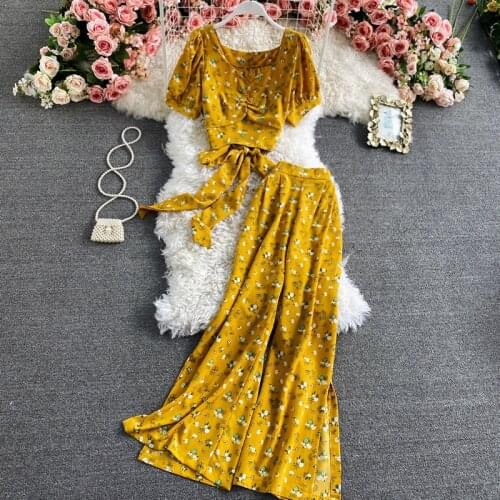 Women Fashion Broken Flower Two Piece Set Top And Pants New 2021 Spring Elegant Female Outfit Roupas Femininas Korean Clothing