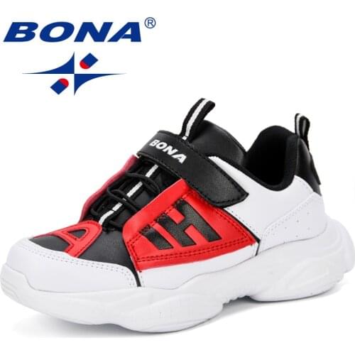 BONA 2019 Spring Autumn Children High Top Sneaker Boys Leather Casual Shoes Girls Fashion Outdoor Sport Trainer Shoes Trendy