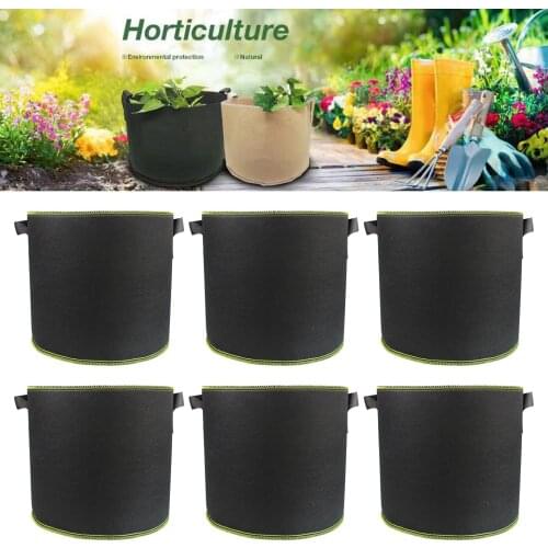 Plant Growth Bag Planting Growing Pots Handles Felt Material Repeated Use Black Color 6pcs Environmental Protection Gallon Bags