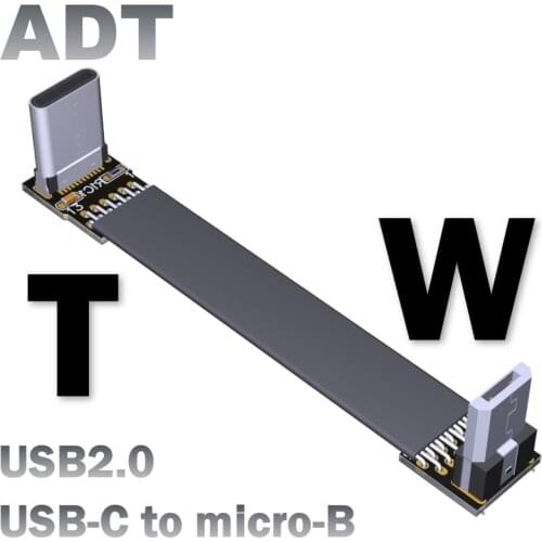 Micro USB 2.0 To USB Type C FPC Flat Ribbon Cable Shielded wire Angled adapter Connector Micro-B USB C ADT-LINK