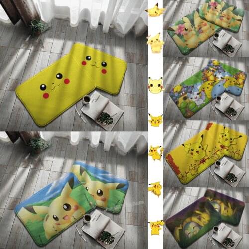 Cartoon Elf Pokemon Bathroom Rug Pikachu Printed Coral Cashmere Mats Door Bedroom Mat Bath Rug Shower Mat Floor Decoration