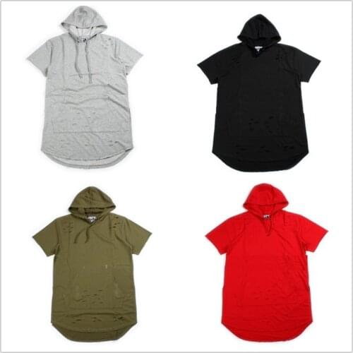Army Green White Black Grey Red Short Hoodies Cut Hole Cool SWAG Hip Hop Tee Mens Histreet Wear T-shirt Men Street T Shirt