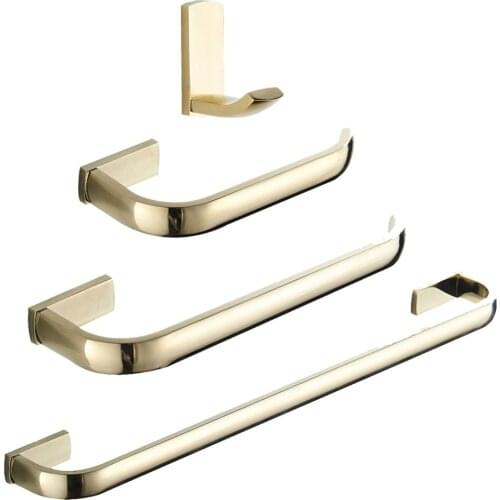 Leyden 4pcs Bathroom Accessories Set Gold Brass Wall Mount Single Towel Bar Towel Ring Toilet Paper Holder Clothes Towel Hook