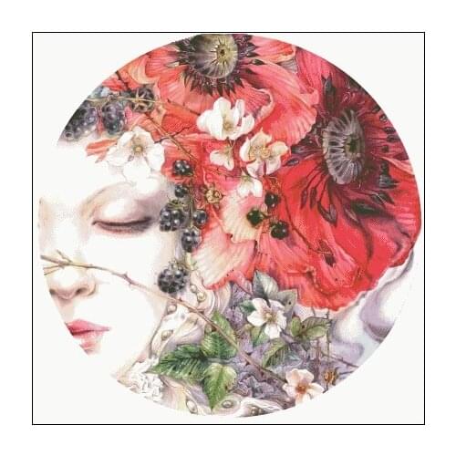 11/14/18/16/22/25/28ct Counted Cross Stitch Kit She Sleeps Girl Maid Lass Portrait and Red Poppy Flower Flowers Watercolor