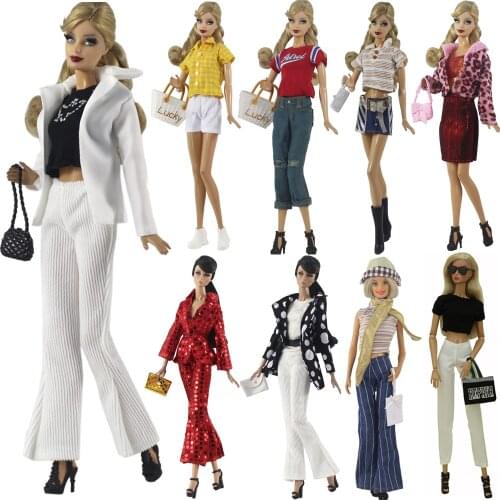 NK Newest Doll Word Shoulder Top White Embroidered Trousers Casual Clothing Fashion Top Skirt For Barbie Doll Girl Gift 277A 9X