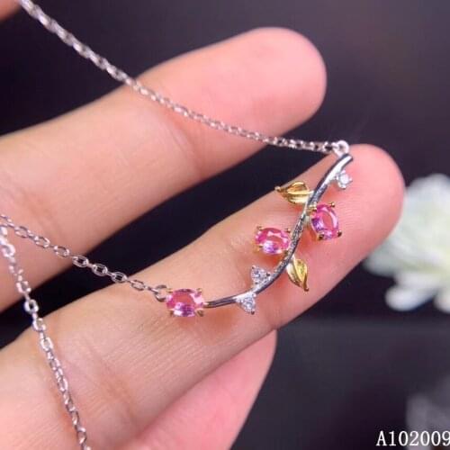 KJJEAXCMY fine jewelry 925 Sterling Silver inlaid natural pink sapphire luxury girl new Pendant Necklace support test