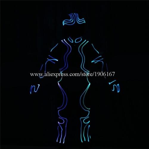 Programmable Full Color LED Fiber Optic Tron Dance Costumes LED Luminous Light Up Dance Suit Stage Show Halloween Event Clothes
