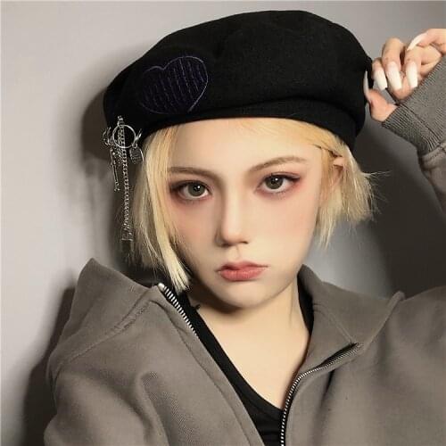 Ruibbit New Arrival Japanese Gothic Girl Punk Preppy Style Plaid Berets Hat Harajuku Woman Casual Caps Fashion Black Gry Hats