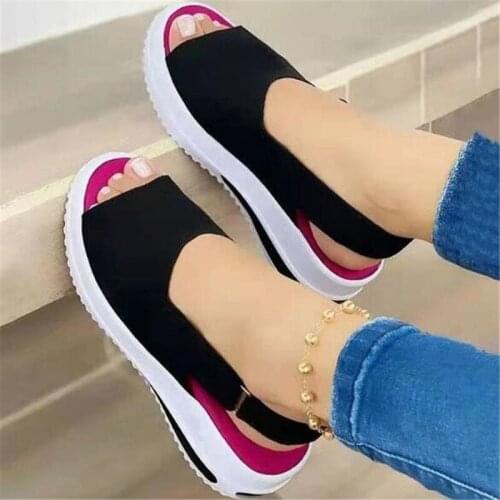 New Womens Sandals Fashion Fish Mouth Open Toe Cloth Thick Bottom Lightweight Comfortable Large Size Casual Sandals Women