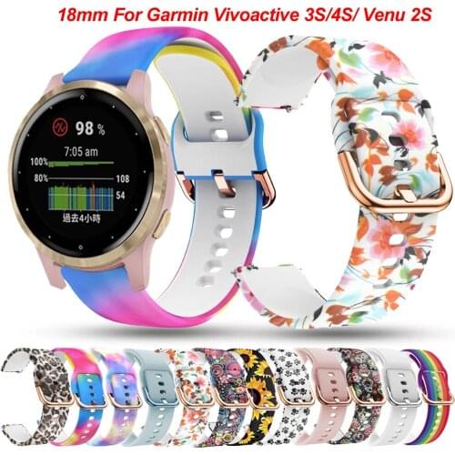 18mm Printing Silicone Watchband Strap For Garmin Vivoactive 3S 4S/GarminMove 3S Bracelet Active S VENU 2S Band Wristband Correa