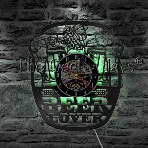 Beer Glass Cheers Bubbles LED Light Vinyl Record Wall Clock Home Decor LED Wall Lamp Delicious Drink For Beer Lover Gift